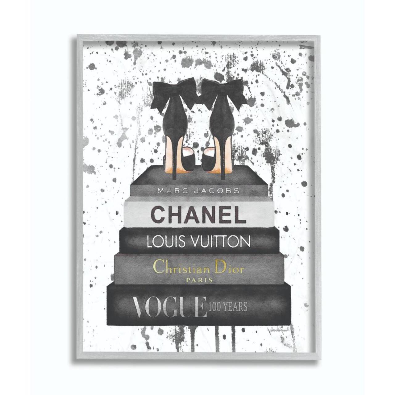 Stupell Industries Fashion Book Stack & Heels Wall Art in Gray Frame